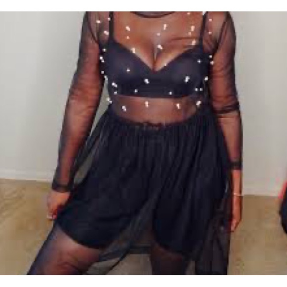 C&M COLLECTION mesh shimmer tunic top